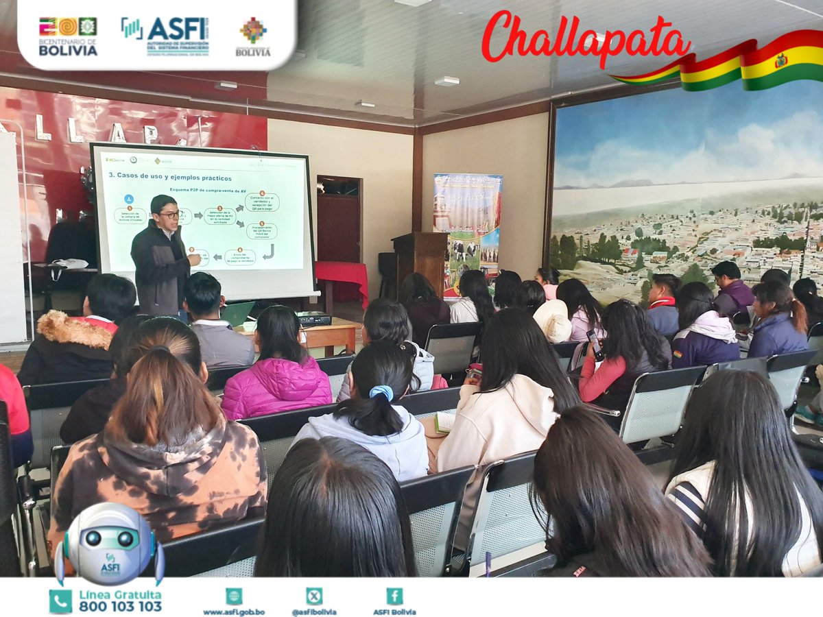 #ASFI, #BCB, #BBV y #UIF llevaron adelante un Taller de Capacitación de educación financiera en el auditorio de la Alcaldía del municipio de Challapata, jóvenes universitarios se dieron cita para adquirir conocimientos sobre temas financieros.
#ElGobiernoNacionalCumple