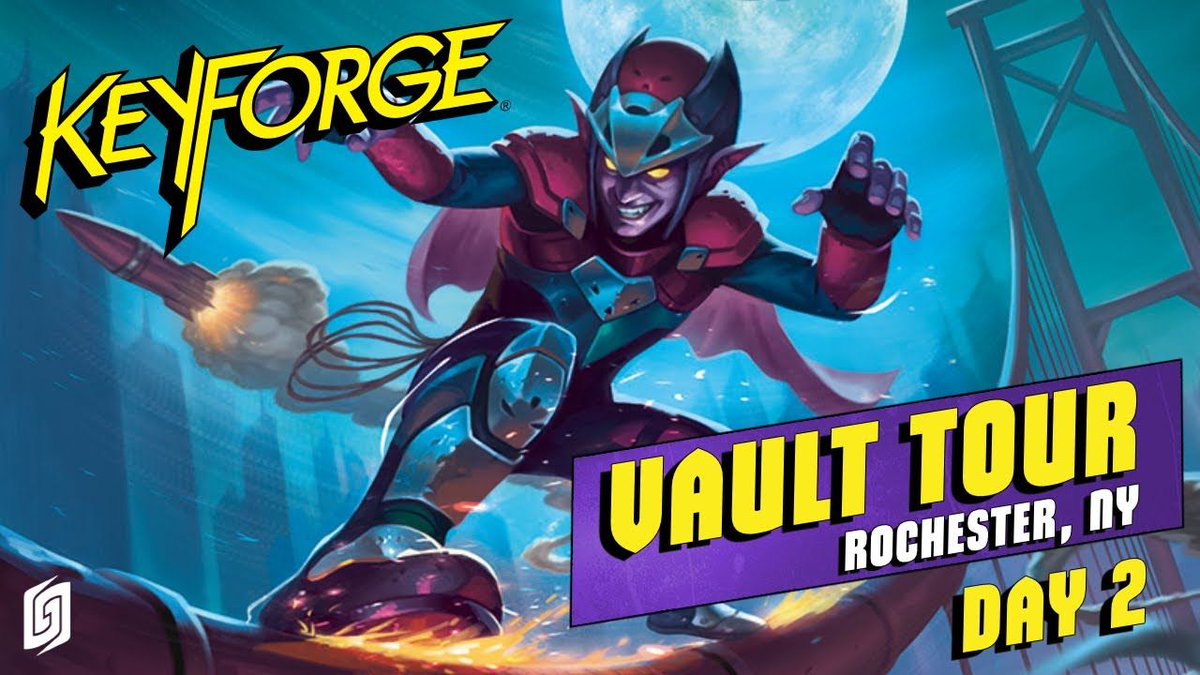 Day 2 of the KeyForge Vault Tour is live from Rochester, NY!

Today features Archon and Alliance play, with the Sealed Top 8 wrapping up tonight.

📺 Watch the action: buff.ly/ObohRIt

🔁 Like &amp; retweet for a chance to win a KeyForge: Prophetic Visions deck!