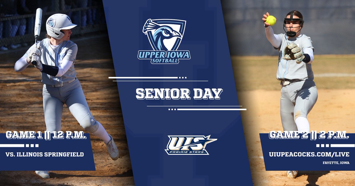 Peacock Athletics (@uiupeacocks) on Twitter photo <a href="/UIU_Softball/">Upper Iowa Softball</a> match-up with the Prairie Stars in the Senior Day double header. The Peacocks will honor their five seniors prior to the game, with the recognition starting at 11:45! Tune in at uiupeacocks.com/live #FeathersUp <a href="/UIU_Softball/">Upper Iowa Softball</a> match-up with the Prairie Stars in the Senior Day double header. The Peacocks will honor their five seniors prior to the game, with the recognition starting at 11:45! Tune in at uiupeacocks.com/live #FeathersUp