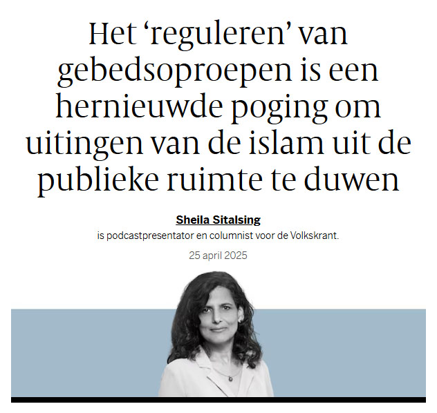 Sheila Sitalsing begrijpt kennelijk niet dat wij leven in een seculiere samenleving? Geloofsbelijdenis hoort dus niet in de publieke ruimte. Als moslims dat wel graag willen is migratie naar een moslimland de beste oplossing voor iedereen.

Bron: archive.today/PmC0L