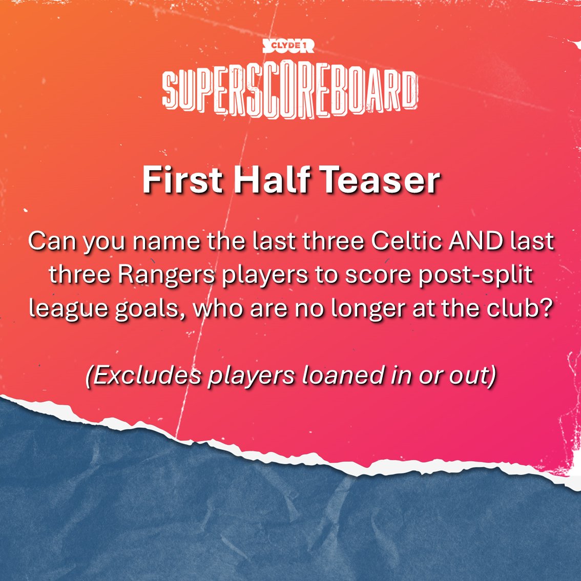 ClydeSSB's tweet photo. 🤔 Here's your #FirstHalfTeaser - we need all 6⃣ answers on one tweet, and exclude loans!

Fastest three make the podium 🥇

⚽ Can you name the post-split scorers? https://t.co/rcvloxHcee