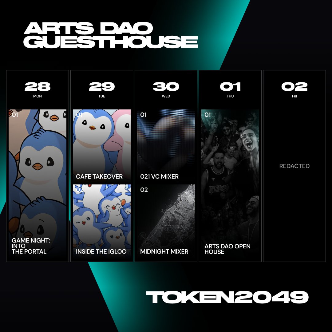 May 1st - It’s our turn.

The ArtsDAO Open House.
Absorb in the local web3 community, isn't this what you flew to Dubai for ?

Meet the new crew, catch up with old friends, and make this your Dubai home for the day.

Shoutout to our partners for May 1st: <a href="/021_xyz/">021</a> and <a href="/KASTcard/">KAST 💳</a>