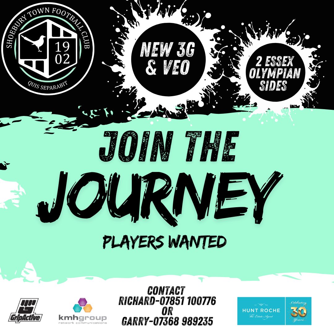 Shoebury Town Football Club (@shoeburytownfc) on Twitter photo Looking for Players to come on a journey with us🖤🤍🖤🤍 Contact <a href="/Garry10Johnson/">Garry Johnson</a> or <a href="/RBenn07/">Richard Bennett</a> for details and to register interest for the 2025/26 season.
<a href="/EssexCountyFA/">Essex County FA</a> <a href="/EssexSenior/">Essex Senior League</a> <a href="/eofl/">eofl</a> <a href="/ThurlowNunnL/">TNL</a> Looking for Players to come on a journey with us🖤🤍🖤🤍 Contact <a href="/Garry10Johnson/">Garry Johnson</a> or <a href="/RBenn07/">Richard Bennett</a> for details and to register interest for the 2025/26 season.
<a href="/EssexCountyFA/">Essex County FA</a> <a href="/EssexSenior/">Essex Senior League</a> <a href="/eofl/">eofl</a> <a href="/ThurlowNunnL/">TNL</a>