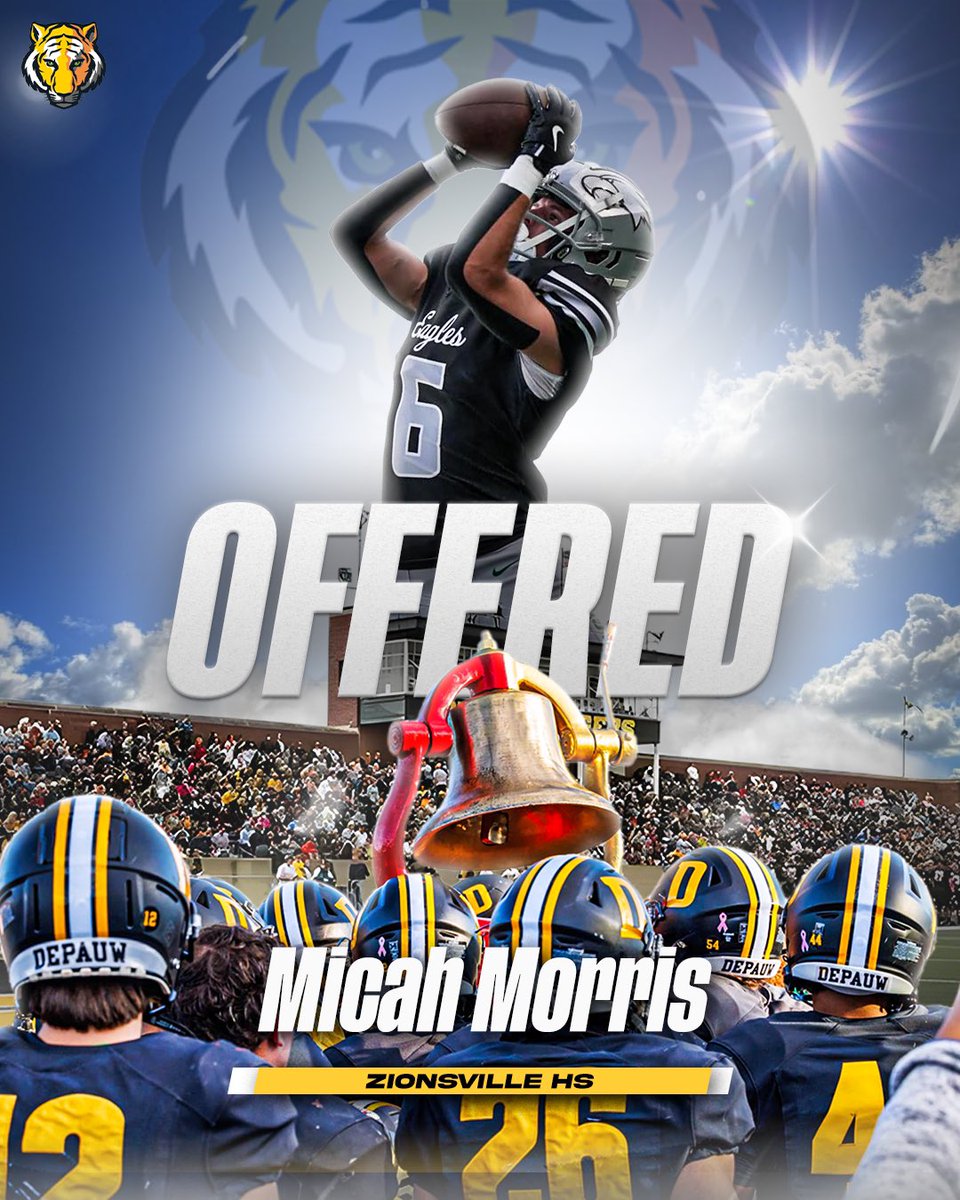Micah Morris (@micahmorris_17) on Twitter photo After an amazing conversation with <a href="/MasonEspinosa1/">Mason Espinosa</a> I am extremely blessed to receive my first offer from DePauw University!!
<a href="/qbdietz/">Brett Dietz</a> <a href="/CoachDHyatt/">Dylan Hyatt</a> <a href="/CoachRutledge76/">Coach Rutledge</a> <a href="/CoachTurnquist/">Scott</a> <a href="/ZVille_Strength/">Zionsville S&C</a> <a href="/ZionsvilleFB/">Zionsville Football</a> <a href="/ZCSeagles/">Zionsville High School Athletics</a> <a href="/SWiltfong_/">Steve Wiltfong</a> <a href="/RBsCoachBodkin/">Zionsville Running Backs</a> <a href="/JoelJanak/">Joel Janak</a> <a href="/TYHilton13/">TY Hilton</a> After an amazing conversation with <a href="/MasonEspinosa1/">Mason Espinosa</a> I am extremely blessed to receive my first offer from DePauw University!!
<a href="/qbdietz/">Brett Dietz</a> <a href="/CoachDHyatt/">Dylan Hyatt</a> <a href="/CoachRutledge76/">Coach Rutledge</a> <a href="/CoachTurnquist/">Scott</a> <a href="/ZVille_Strength/">Zionsville S&C</a> <a href="/ZionsvilleFB/">Zionsville Football</a> <a href="/ZCSeagles/">Zionsville High School Athletics</a> <a href="/SWiltfong_/">Steve Wiltfong</a> <a href="/RBsCoachBodkin/">Zionsville Running Backs</a> <a href="/JoelJanak/">Joel Janak</a> <a href="/TYHilton13/">TY Hilton</a>