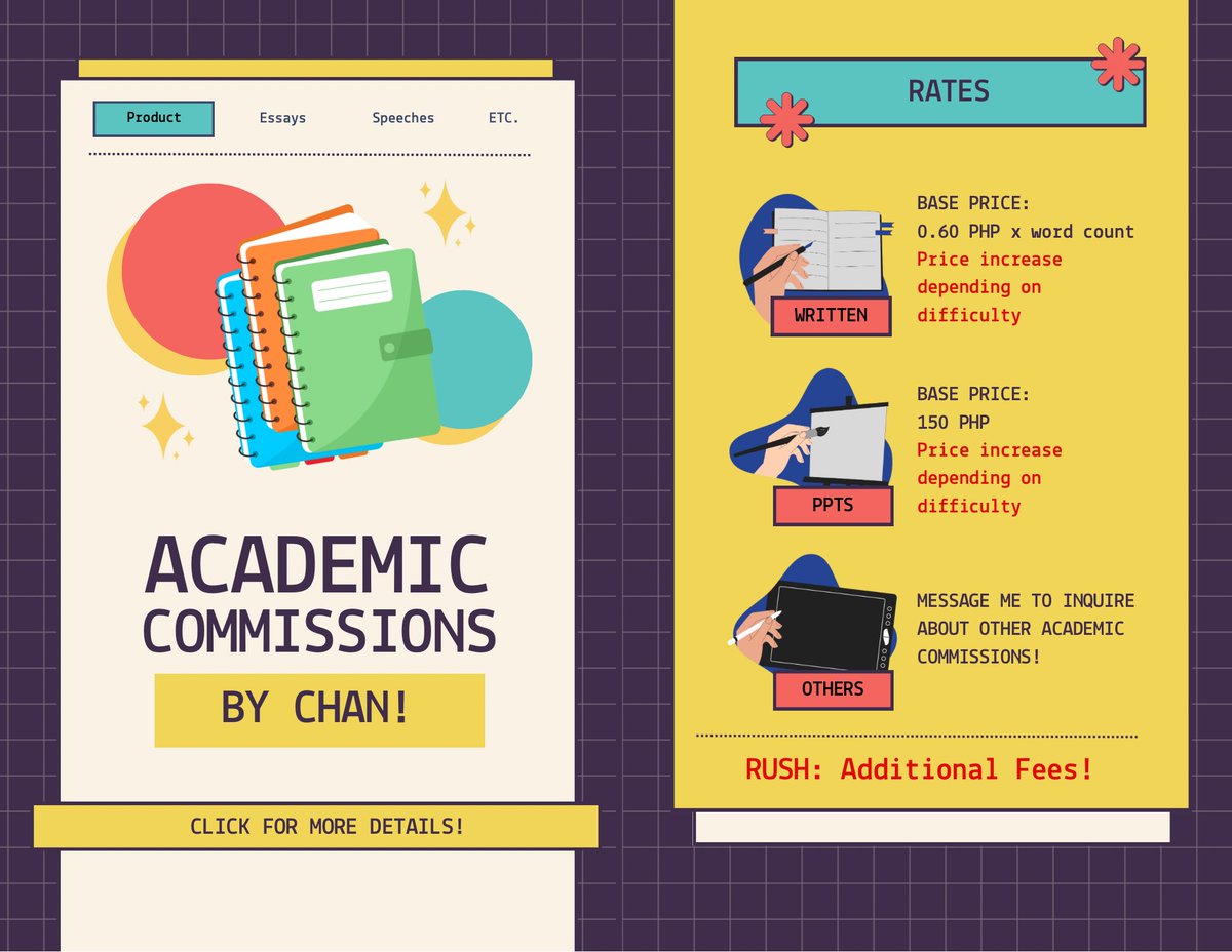 baebwicart's tweet photo. 「 ✦ Academic Commissions by chan! ✦ 」

.𖥔 ݁ ˖ open the thread for more details!

.𖥔 ݁ ˖ DM for inquiries!

🏷️ acad comms ph https://t.co/uv2rT2TRv9