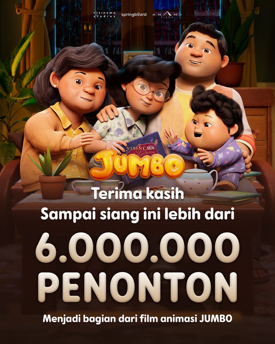 HabisNontonFilm's tweet photo. Ingatlah semua lelah tak akan tersia. JUMBO tembus 7 juta! 

1 Juta day 7 (6 April)
2 Juta day 11 (10 April)
3 Juta day 14 (13 April)
4 Juta day 17 (16 April)
5 Juta day 20 (19 April)
6 Juta day 22 (21 April)
7 Juta day 27 (26 April)

Film Indonesia ke-3 terlaris sepanjang masa! https://t.co/JqfoSJxSEh