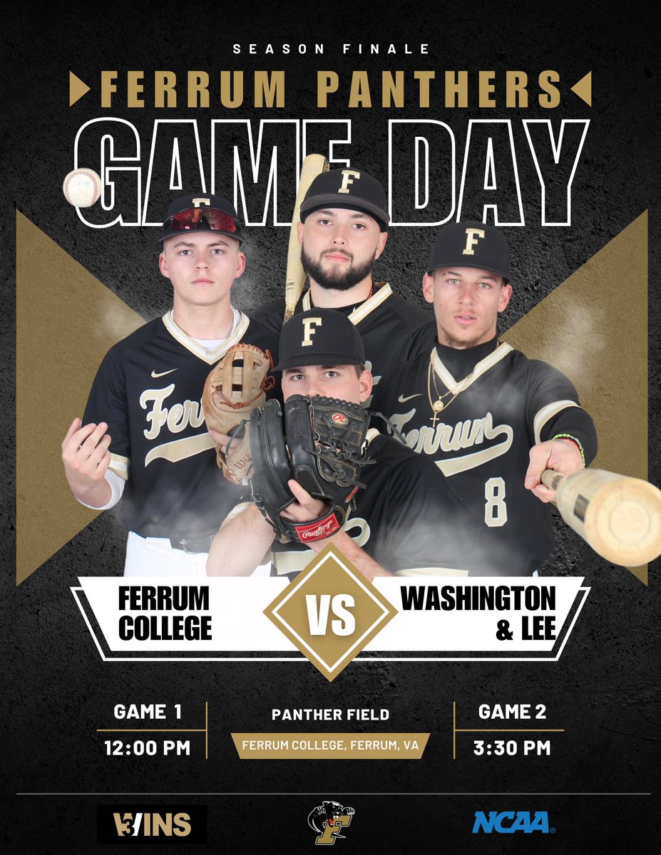 It all comes down to today!

Final regular season games — DOUBLEHEADER vs Washington &amp; Lee!

First pitch at 12:00 PM at Panther Field.
Let’s finish strong and keep our playoff hopes alive!

#FerrumBaseball #PantherPride #LastDance
