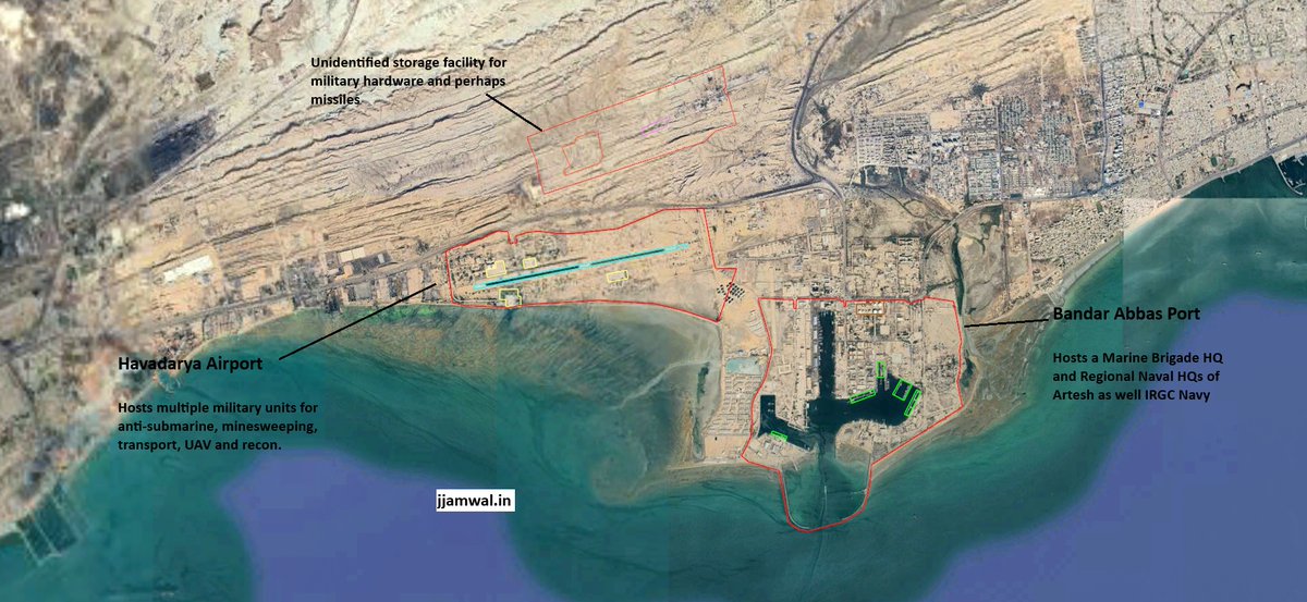 JaidevJamwal's tweet image. Shahid Rajaee port in #Iran which suffered a massive explosion today (allegedly Pakistani hand), is barely 10 km from some o the most important Iranian military facilities in Bandar Abbas.
#orbat #osint