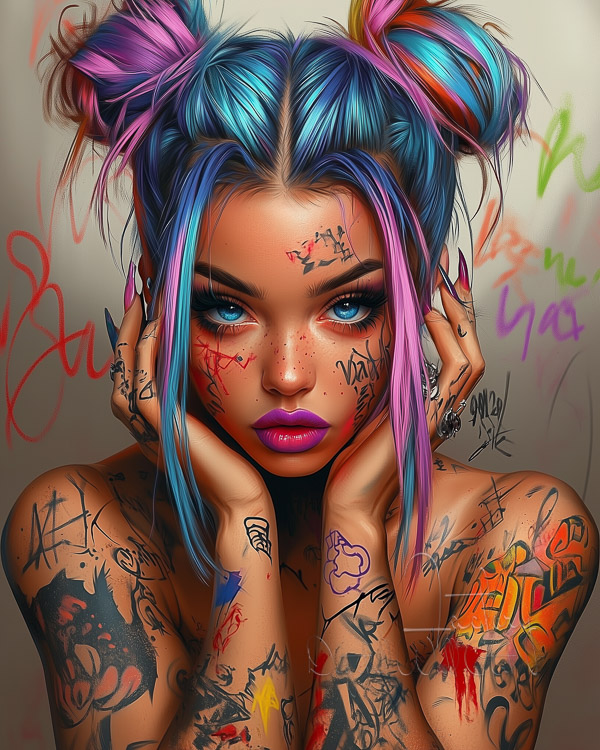 DWA_Factory's tweet photo. ❤️ Graffiti Girl with Neon Hair | Digital Wall Art
Colorful girl with neon hair, blue eyes, and full-body tattoos in graffiti art style.

#GraffitiPortrait #TattooedBeauty #ColorExplosionArt #DigitalWallArtFactory #BuyDigitalArt #DownloadHighResArt https://t.co/mmmN5te9l9