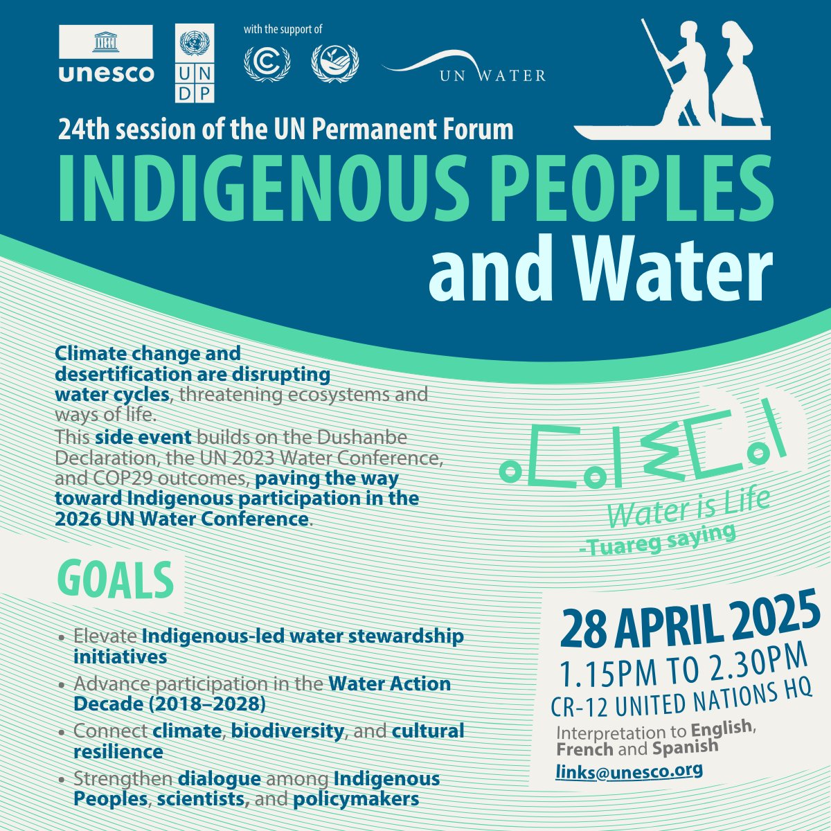 International Decade of Indigenous Languages (@ildecade) on Twitter photo Indigenous Peoples have long safeguarded water with deep knowledge and care. As climate change grows, their leadership is vital. 🌍💧
Join <a href="/UNESCO/">UNESCO 🏛️ #Education #Sciences #Culture 🇺🇳</a>, <a href="/UNDP/">UN Development</a>, <a href="/UNFCCC/">UN Climate Change</a>, <a href="/UNCCD/">UN Land and Drought</a> and <a href="/UN_Water/">UN-Water</a> at the #UNPFII to explore how Indigenous governance can shape the future of water.
#IDIL Indigenous Peoples have long safeguarded water with deep knowledge and care. As climate change grows, their leadership is vital. 🌍💧
Join <a href="/UNESCO/">UNESCO 🏛️ #Education #Sciences #Culture 🇺🇳</a>, <a href="/UNDP/">UN Development</a>, <a href="/UNFCCC/">UN Climate Change</a>, <a href="/UNCCD/">UN Land and Drought</a> and <a href="/UN_Water/">UN-Water</a> at the #UNPFII to explore how Indigenous governance can shape the future of water.
#IDIL