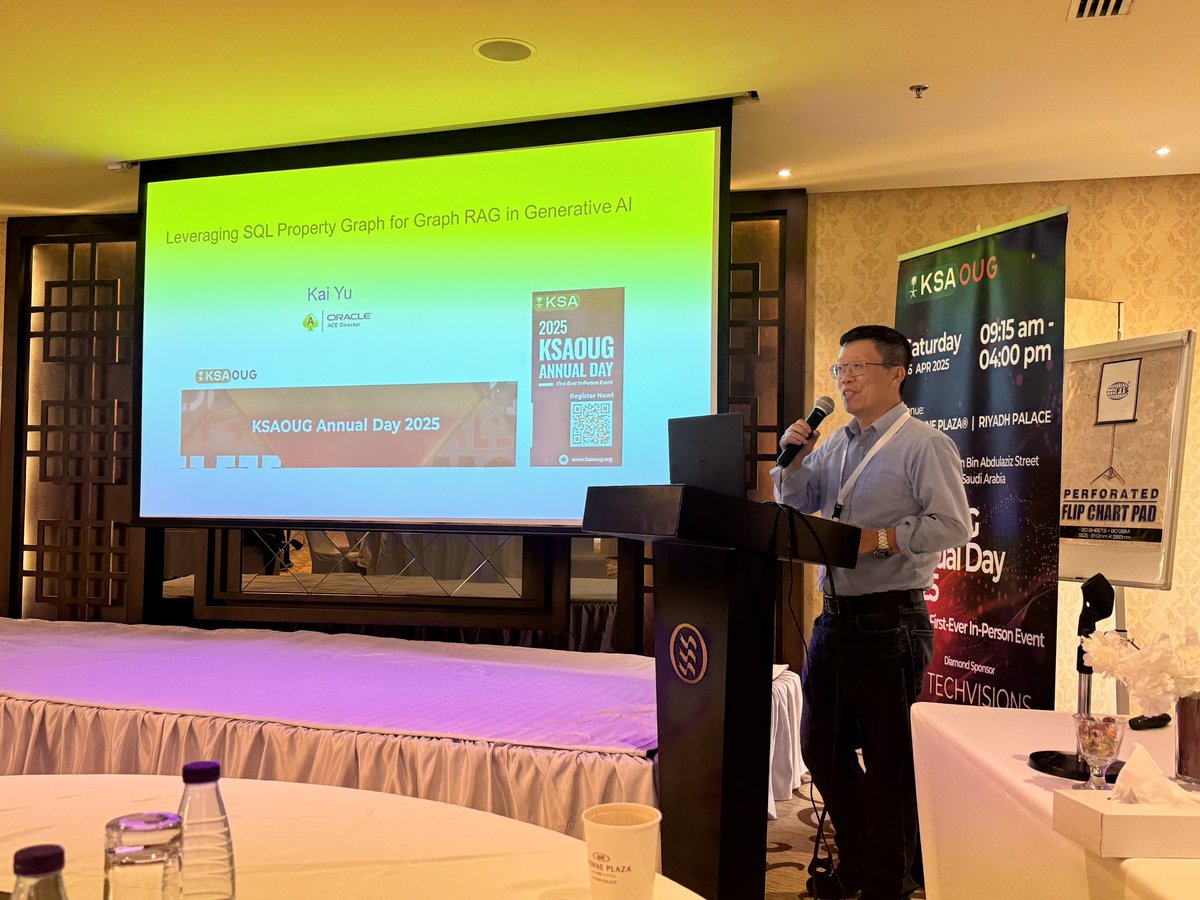 KSA Oracle User Group (@ksaoug) on Twitter photo KSAOUG started 5th session
Session 5: Leveraging SQL Property Graph for Graph RAG in Generative AI
Speaker: <a href="/KyAustin1/">Ky Austin</a>
<a href="/oracleugs/">Oracle User Groups</a> <a href="/oracleace/">Oracle ACE Program</a> #oracle #ai #graph #database KSAOUG started 5th session
Session 5: Leveraging SQL Property Graph for Graph RAG in Generative AI
Speaker: <a href="/KyAustin1/">Ky Austin</a>
<a href="/oracleugs/">Oracle User Groups</a> <a href="/oracleace/">Oracle ACE Program</a> #oracle #ai #graph #database