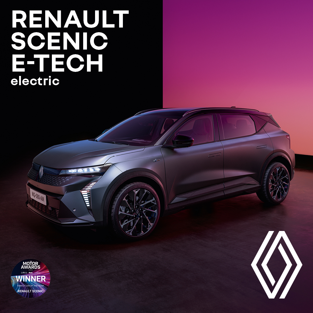 Here's what you need to know about the Renault Scenic E-Tech 100% Electric! 🔋 

- Up to 379 mile range
- 545L Boot Capacity
- Two 12" openR screens with up to 50 apps and Google integrated
- Multi-Award Winning Family SUV

To find out more - glynhopkin.com/renault/