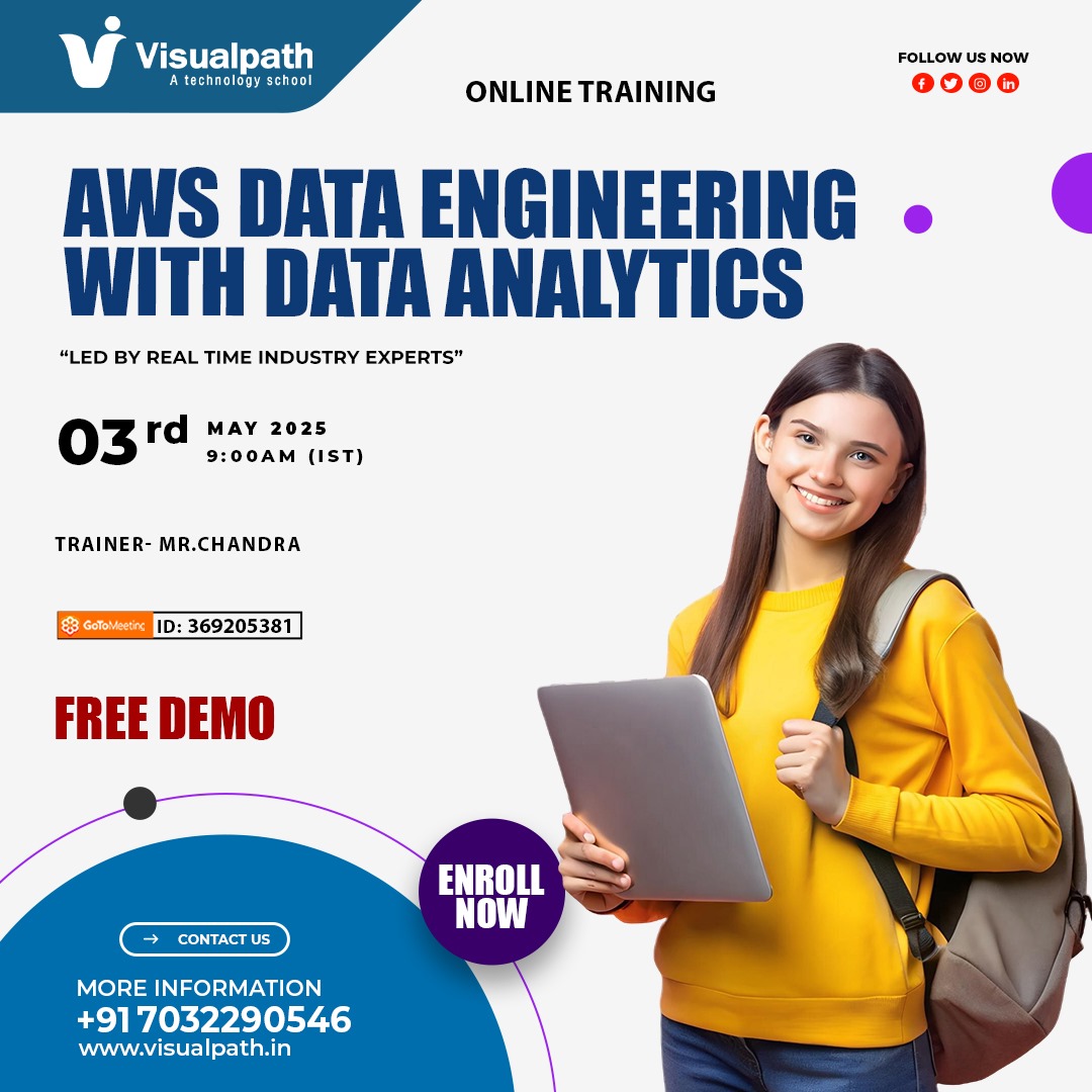 VisualpathPro's tweet image. Join link: meet.goto.com/369205381
Attend Online #FreeDemo On #AWSDataEngineering with #DataAnalytics
Demo on: 3rd May 2025 @ 9:00 AM (IST).
Call us: +91 7032290546
WhatsApp: wa.me/c/917032290546
Visit: visualpath.in/online-aws-dat…
#DataAnalyticsTraining #AWSOnlineTraining