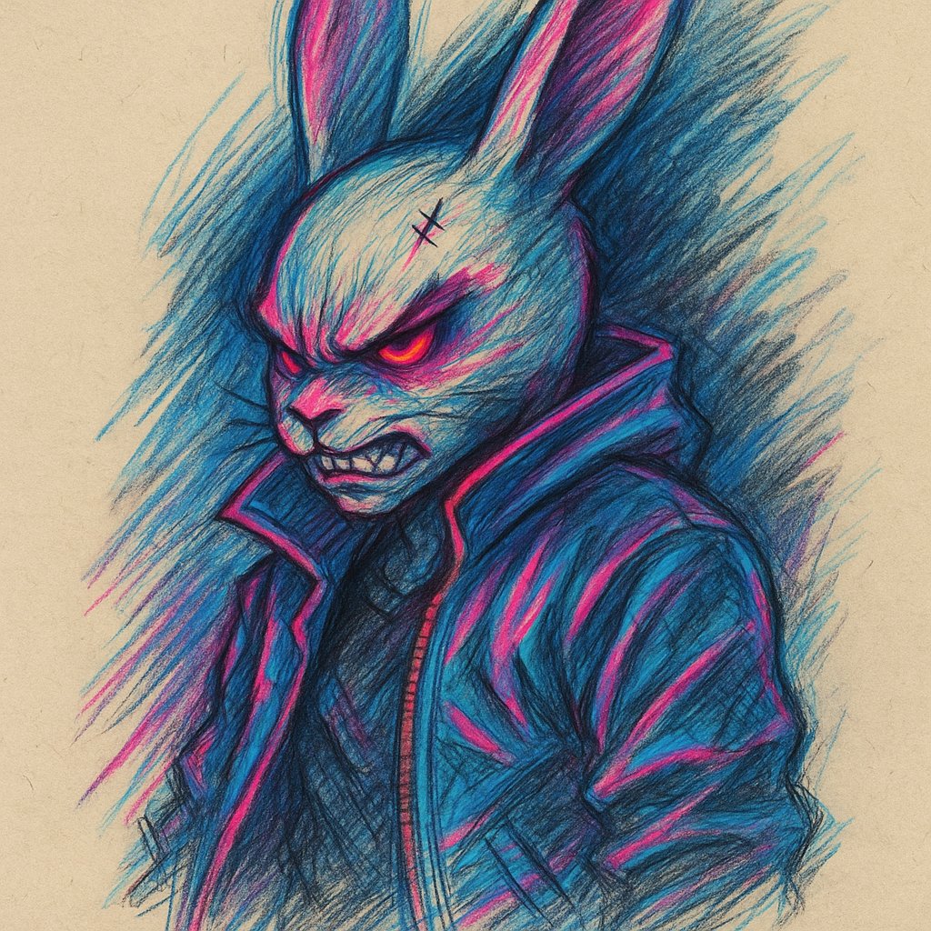 NftWanderer2025's tweet photo. I didn’t use Midjourney.
I used my hands. ✍️

Every stroke, every neon glare
this bunny isn’t just drawn��

it’s built for war.

@TectraNFT | @fluentxyz

#Tectra #CyberpunkNFT #WhitelistHunt #OGArt #FluentChain #NFTart

⚡✏️⛓️ https://t.co/U7tHzID0Qa