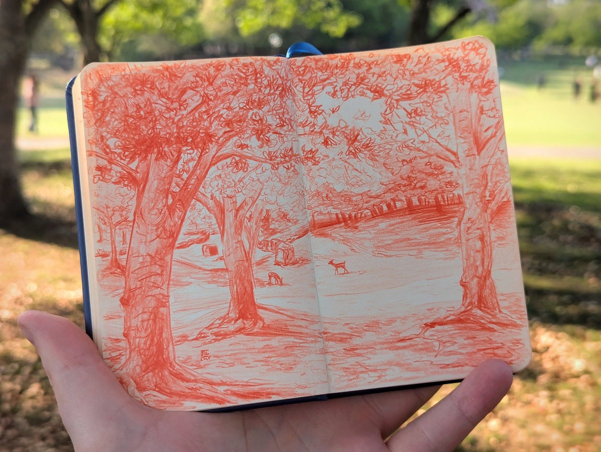 artful_thinking's tweet photo. Spring breeze, soft sunlight, and deer grazing as I sketch in Nara Park.

春のそよ風とやわらかな日差し、奈良公園で鹿を眺めながらスケッチ。

#Sketchbook #PleinAirArt #UrbanSketching #ArtProcess #スケッチブック #絵描きさんと繋がりたい https://t.co/8vqoYlpIzc