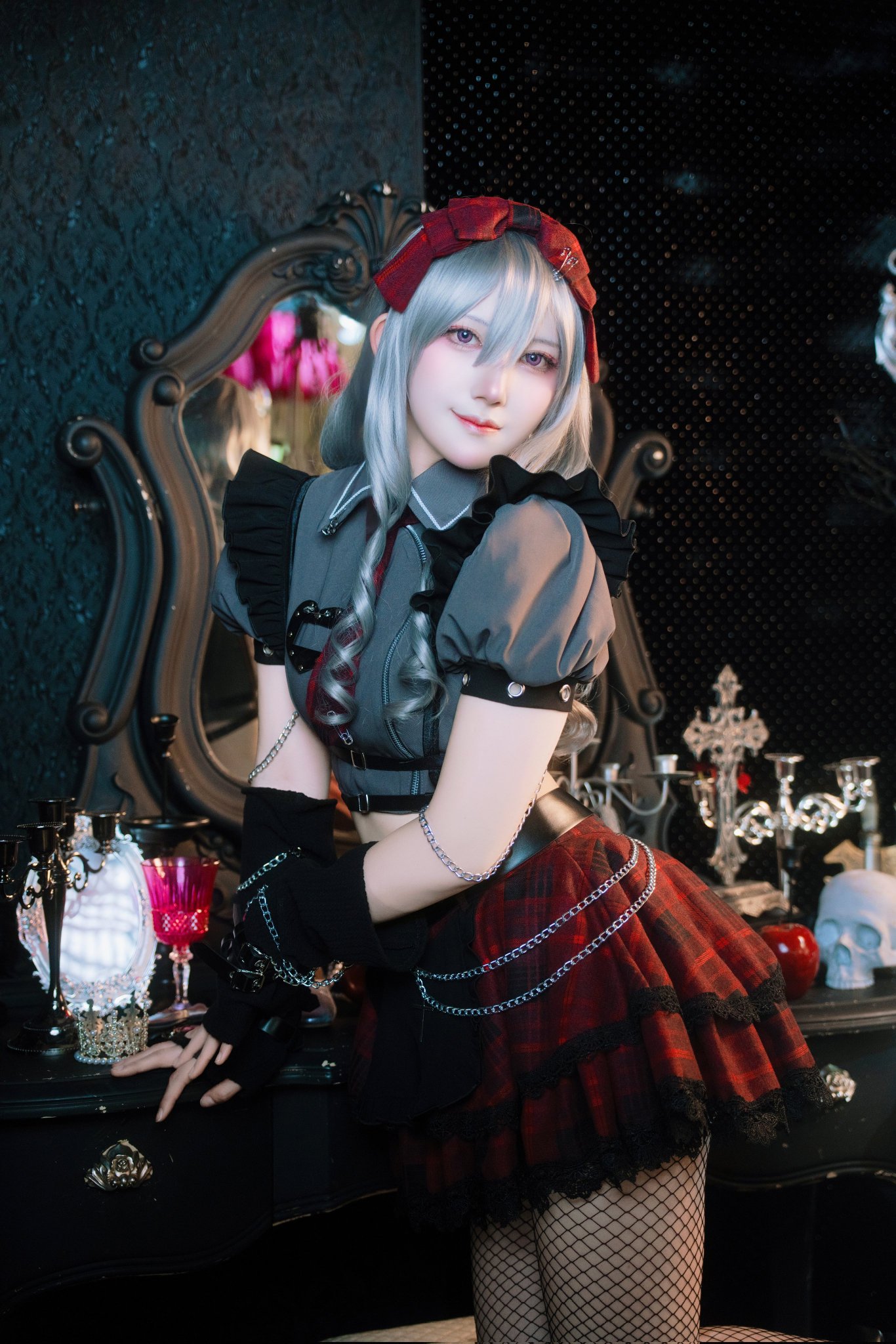 Malymoon ガーリーチェックパンククラッシュメイド