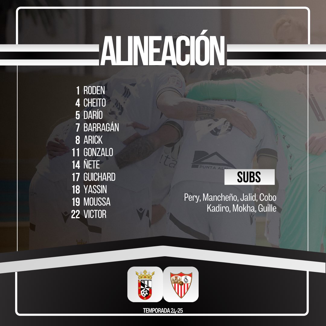 🤍🖤🤍🖤

¡Nuestro XI para el #CeutaBSevillaC! ✅

#TerceraFederación 
#SiempreADCeutaFC ⚪️⚫️