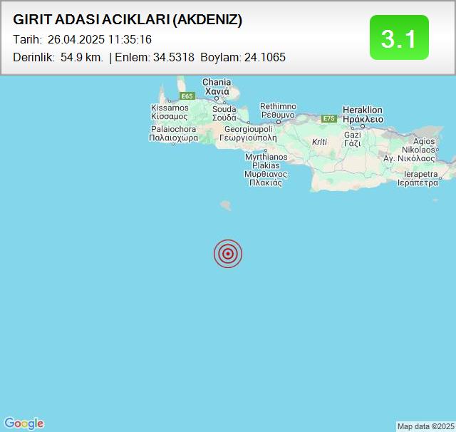 GIRIT ADASI ACIKLARI (AKDENIZ)
Büyüklük: 3.1
Tarih:
 26.04.2025
Saat:
 11:35:16
Derinlik:
 54.9 km #deprem #AKDENIZ
