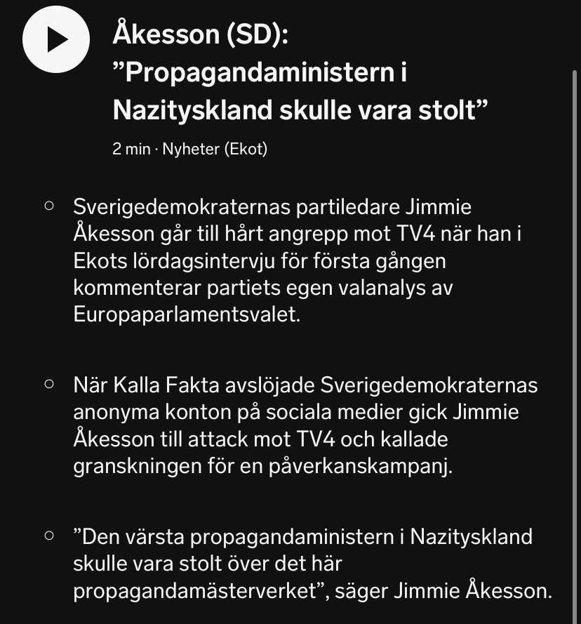 Vanligt folk blir fattigare men Jimmie Åkesson gnäller över att han inte tål att hans parti granskas som alla andra. 

Sveriges svar på Donald Trump: