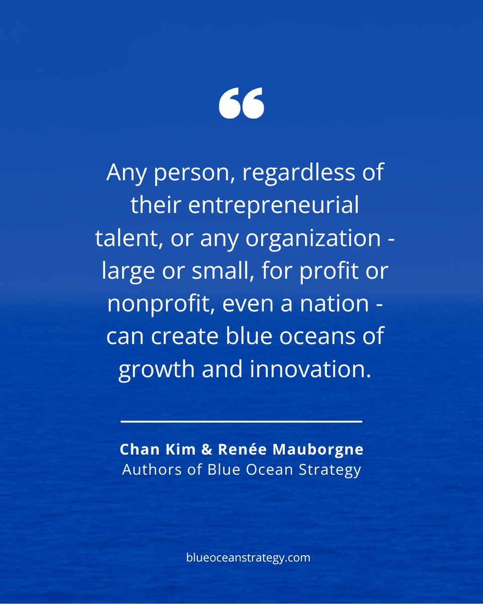 BlueOceanStrtgy's tweet photo. Market creation doesn’t have to be a random, high-risk endeavor reserved for entrepreneurs; it can be pursued systematically. 

#blueoceanstrategy #blueocean #strategy #valueinnovation https://t.co/jiSepUSufw