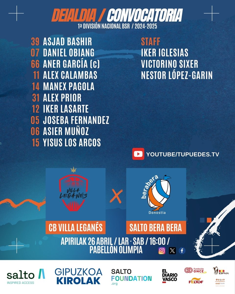 Gaurko <a href="/SaltoSystems/">SALTO Systems</a> <a href="/SaltoBeraBera/">Salto Bera Bera</a> -ren deialdia <a href="/CBVillaLeganes/">🏀 CB Villa de Leganés</a> aurre egiteko 16:00-etatik aurrera eta <a href="/tupuedestv/">tupuedestv</a>-en zuzenean jarraitzeko esteka
youtu.be/IAMYYfLt9xw