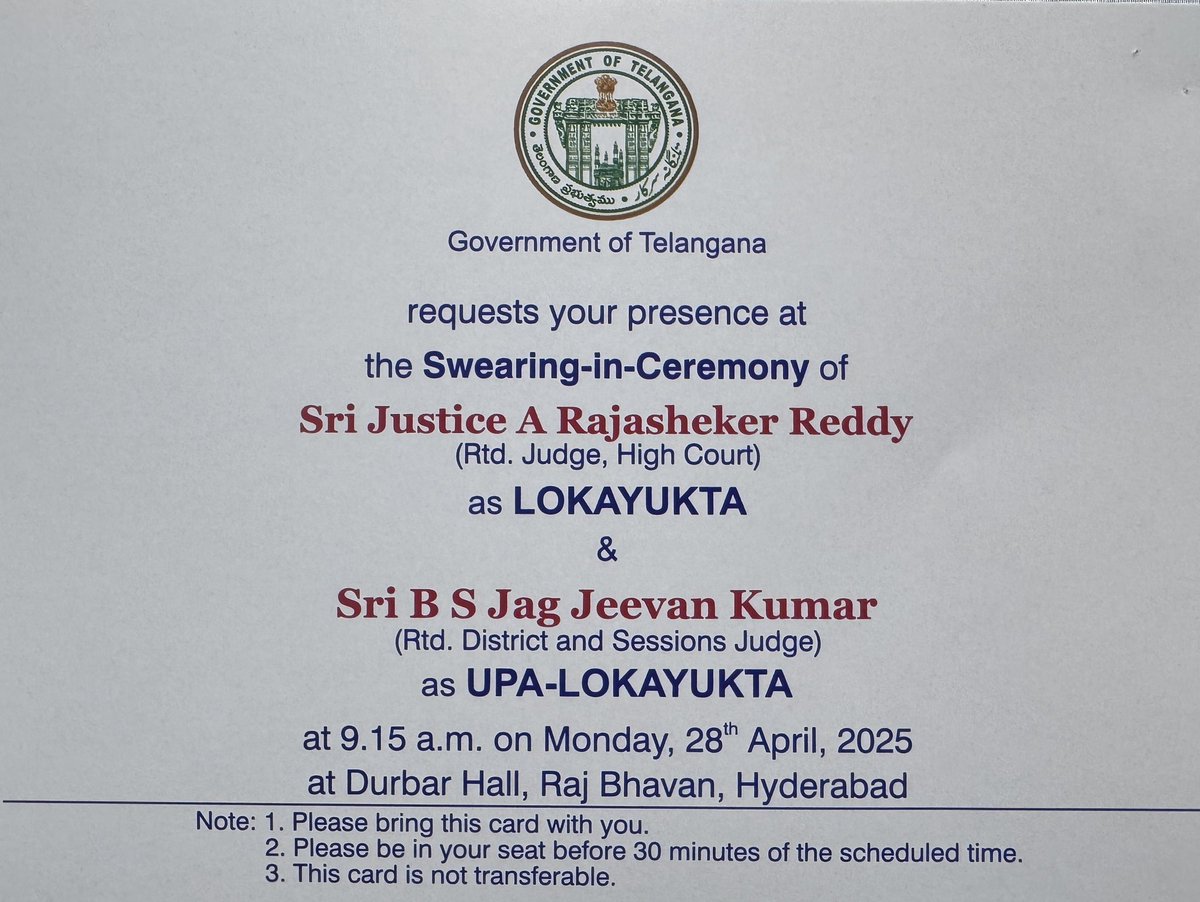JacobBhoompag's tweet image. Swearing in ceremony of #Lokayukta and #Upa-Lokayukta on Monday 28th April, 2025.