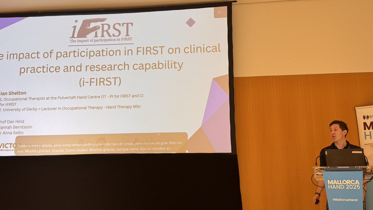 Emma Bamford (@bamfordemma) on Twitter photo A fantastic presentation from <a href="/Ian__Shelton/">Ian Shelton</a> taking us through iFIRST 👏
It’s so brilliant to see the results are showing real benefits to clinical and research capability for teams involved in <a href="/FIRST_PHC/">FIRST:Flexor Injury Rehab Splint Trial</a>
<a href="/NIHRresearch/">National Institute for Health and Care Research</a> <a href="/LLedger1/">Dr Lisa Ledger Assistant Director-AHPs NIHR</a> <a href="/Pulvertafthands/">@UHDBTrust HandTherapy</a> <a href="/The_Pulvertaft/">The Pulvertaft</a> <a href="/BSSHand/">British Society for Surgery of the Hand</a> A fantastic presentation from <a href="/Ian__Shelton/">Ian Shelton</a> taking us through iFIRST 👏
It’s so brilliant to see the results are showing real benefits to clinical and research capability for teams involved in <a href="/FIRST_PHC/">FIRST:Flexor Injury Rehab Splint Trial</a>
<a href="/NIHRresearch/">National Institute for Health and Care Research</a> <a href="/LLedger1/">Dr Lisa Ledger Assistant Director-AHPs NIHR</a> <a href="/Pulvertafthands/">@UHDBTrust HandTherapy</a> <a href="/The_Pulvertaft/">The Pulvertaft</a> <a href="/BSSHand/">British Society for Surgery of the Hand</a>