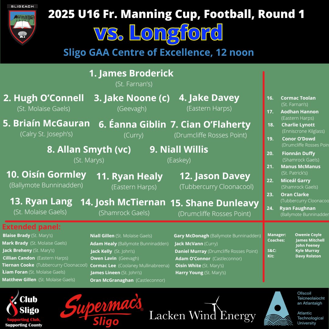 First game today in this year's Fr. Manning Cup for the <a href="/sligogaa/">Sligo GAA</a> U16 footballers, facing <a href="/OfficialLDGAA/">Longford GAA</a> at the CoE in Scarden. Best of luck to all