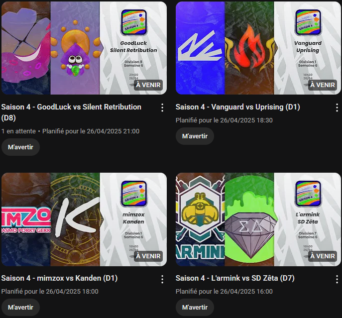 eSportBrosTV's tweet image. 🔴 4 matchs de #LigueEBTV à suivre ce samedi !

🕓 16h : L'armink vs SplatDiamond Zêta (D7)
🕕 18h : mimzox vs Kanden (D1)
🕡 18h30 : Vanguard vs Uprising (D1)
🕘 21h : GoodLuck vs Silent Retribution (D8)

📺 Par ici ⬇️
youtube.com/@eSportBrosTV/…