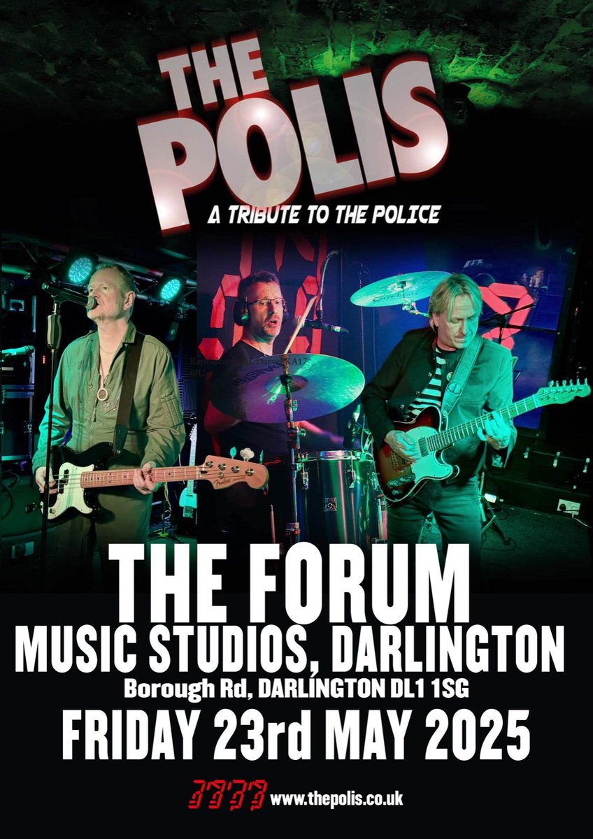 PolisScotland's tweet photo. Coming to @TheForum_Music with @gastopromotion. The Polis: one of the Uk's most authentic, live tributes to The Police, are coming to town. Let's be 'avin ya!
#policetributeband
#sting
#Stewartcopeland
#thepolice
#tributebands
#whatsoncountydurham
#darlington https://t.co/RjlVjpwlMr
