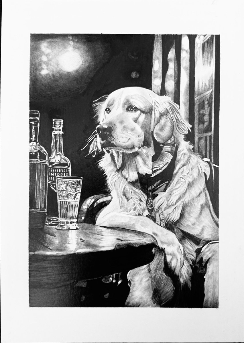 またまた描きました♪( ◜ω◝و(و "😅
飲みながら話そうか･･･🍻
相談に乗るワンチャン🐶
災害や紛争がなく、平和な世界であることを祈ってます。
I drew it with a pencil🐱
 #鉛筆画 #realart #写実画 #写実 #pencildrawing #pencilart #pencilsketch #pencilwork #art #pencil #中村幸彦