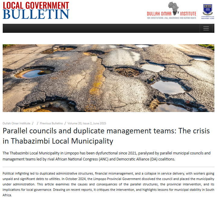 MunicipalNotice's tweet photo. New Read: Thabazimbi in Crisis📖 Two rival councils. Unpaid workers. Collapsed services. Dr Paul Mudau unpacks the chaos, the 2024 intervention, and what it means for SA’s municipalities.
Read more: https://t.co/Nu9UspEhIB
#ResearchNotice #ThabazimbiNotice https://t.co/q73iUISB0J