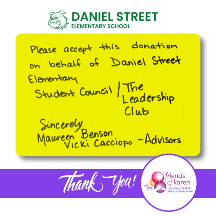 We are so incredibly grateful to the amazing Student Council at Daniel Street Elementary School in Lindenhurst, NY for their generous donation to Friends of Karen! 
#lufsd #FriendsofKaren #StudentCouncilHeroes #YoungChangemakers #ThankYou #CommunityKindness