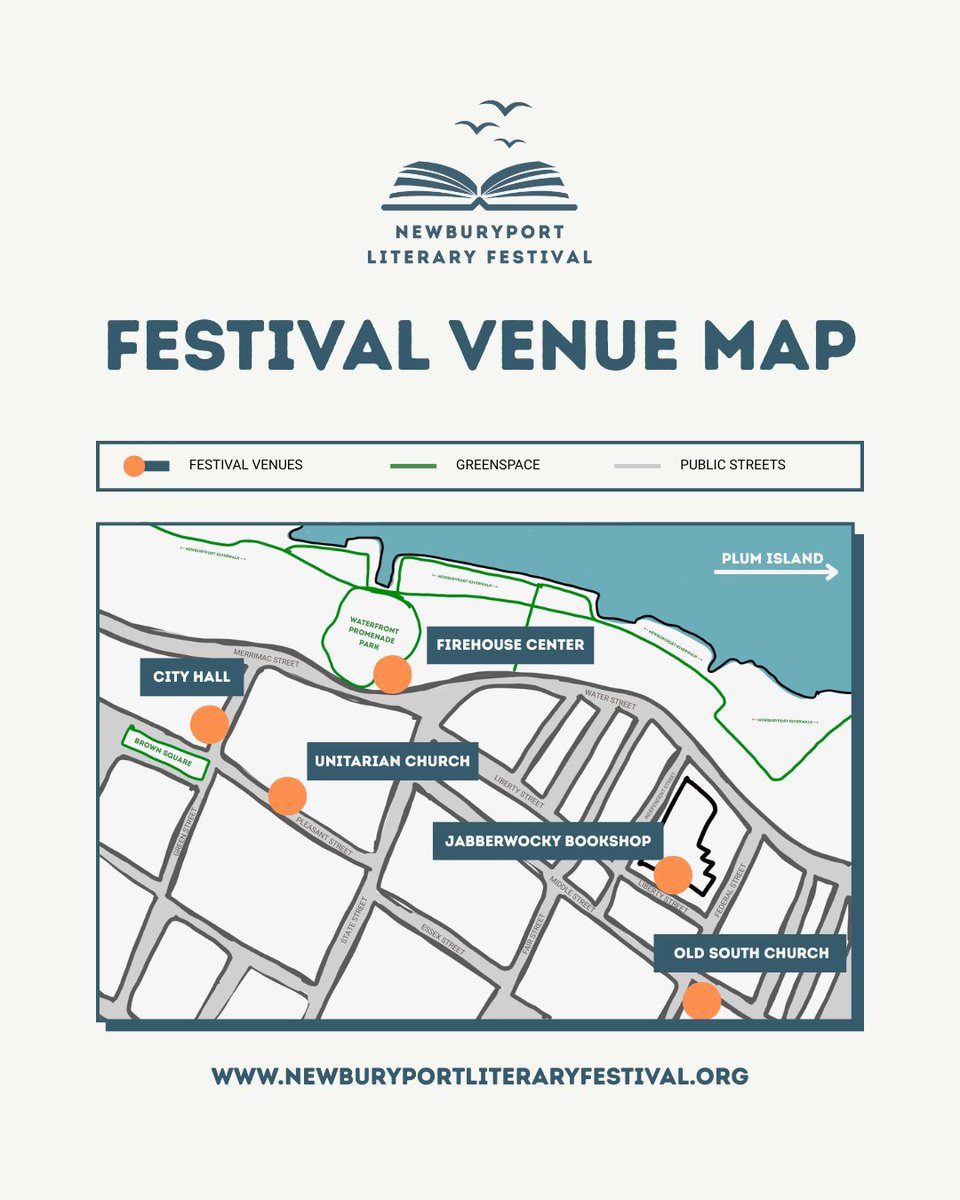 Save this map to quickly reference the location of all of our #NBPTLitFest venues this year! We're taking over downtown #Newburyport, rain or shine. 📍