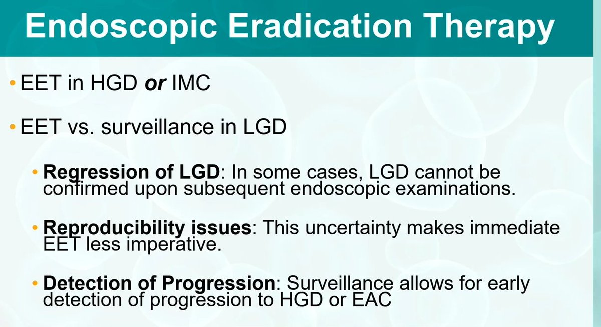 Esophagus

The difference between intramucosal carcinoma and high grade dysplasia is not as critical as it was before.

They are going to be treated the same way, with endoscopic erradication therapy (see pic 4)

Dr. Voltaggio #USCAP25 #pathology #pathX