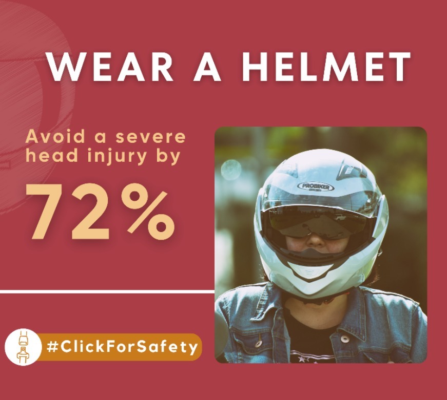 A helmet reduces the chances of a serious head injury by more than 72%. Never ride without a helmet! #ClickForSafety
Let us make Belagavi roads safer, together.