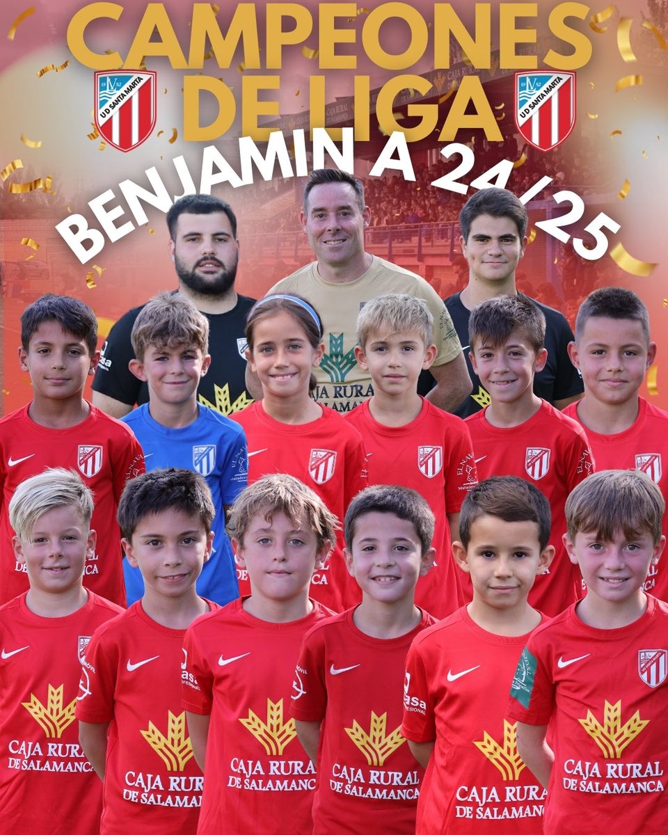 UDSantaMarta's tweet photo. 𝗥𝗘𝗦𝗨𝗟𝗧𝗔𝗗𝗢 𝗕𝗘𝗡𝗝𝗔𝗠Í𝗡 𝗔 ⚽️ | 𝑪𝑨𝑴𝑷𝑬𝑶𝑵𝑬𝑺𝑺𝑺𝑺𝑺𝑺. El Benjamín A se acaba de proclamar campeón de 1 División Provincial de Benjamines tras una gran victoria en casa contra el Pizarrales.

Hasta el momento, el equipo está invicto: 177 goles a favor y 14 en contra, estos datos demuestran todo el trabajo y esfuerzo que han puesto los chavales en cada partido, y la dedicación del CT en cada entrenamiento, porque se juega como se entrena, y aquí está la prueba.

Enhorabuena a todos y, por supuesto, a todas las familias, para que disfrutéis de este maravilloso momento❤️

#orgulloUDSM