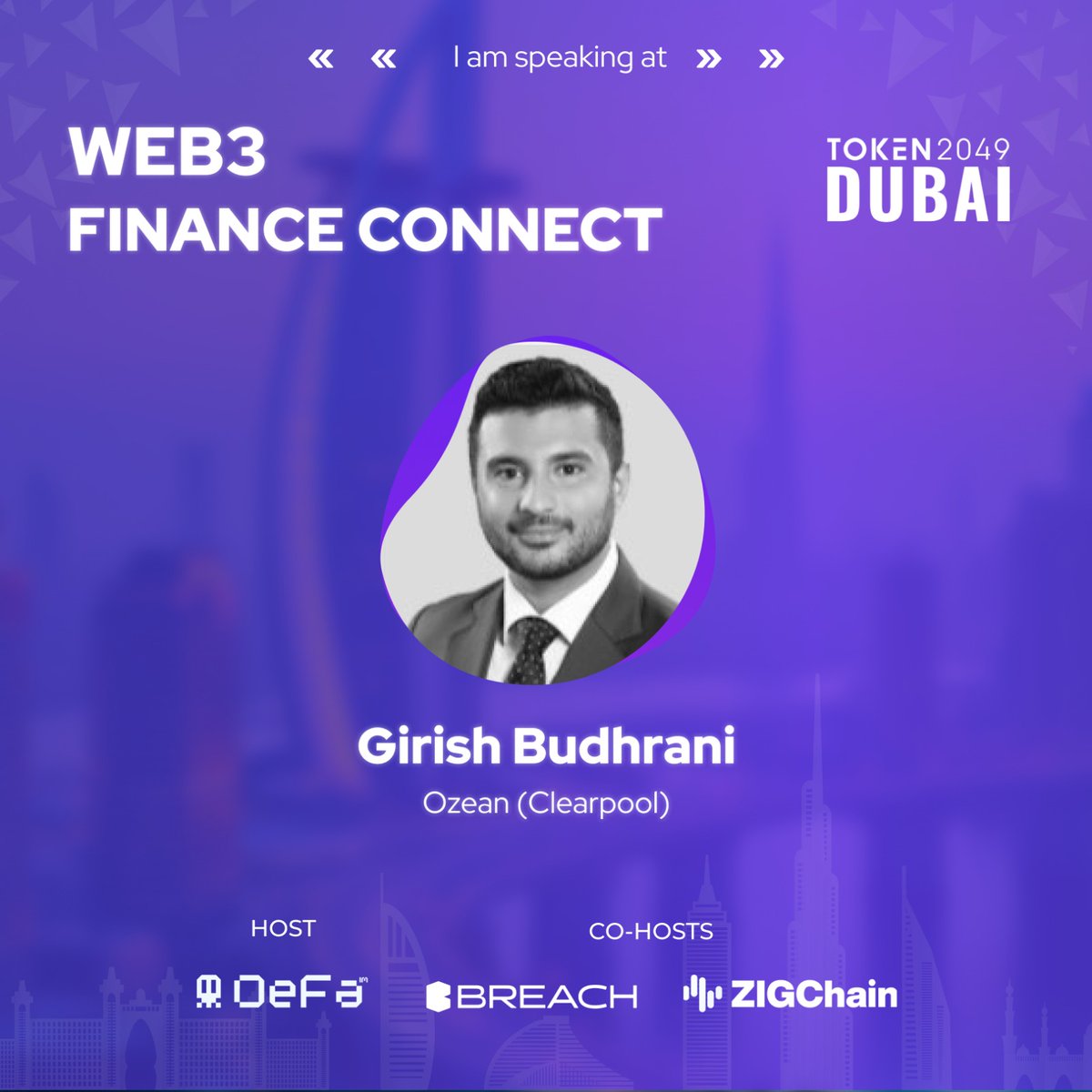 Speaker Spotlight DeFa Fam👾

Pumped to have <a href="/GirishBudhrani_/">gb</a> from <a href="/ClearpoolFin/">Clearpool (launching Ozean🌊)</a>  joining us at Web3 Finance Connect on 2nd May at Al Manzil Grand Hayatt, Dubai!

He will be part of the conversation where TradFi meets DeFi, bringing fresh insights and sharp takes to the table.