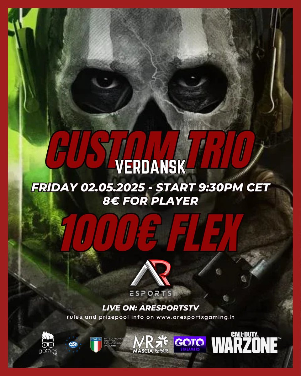 🏆GIVEAWAY CUSTOM TRIO🏆

🔔| FOLLOW OUR PAGE
❤️| LIKE POST
🖊️| COMMENT WITH 2 TAG FRIENDS
🔁| SHARE POST

Follow all the steps to try to win a free spot for your team at the big event. 
We will announce the lucky winner in the comments on 30 April 7:00 PM CET

#CallofDuty