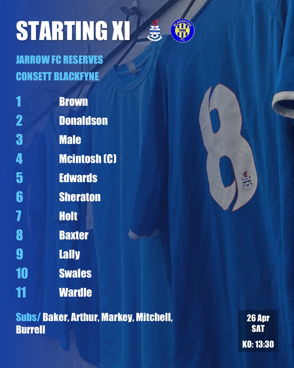Jarrow FC Reserves (@jarrowreserves) on Twitter photo 🔵 STARTING XI ⚪️
🧱 Donaldson into the backline
⚡️ Sheraton and Baxter in the middle
🎯 Lally leads the line
KO at 1:30pm, live goal updates available on X <a href="/JarrowReserves/">Jarrow FC Reserves</a>
COME ON, JARRA! 🔵⚪️ 🔵 STARTING XI ⚪️
🧱 Donaldson into the backline
⚡️ Sheraton and Baxter in the middle
🎯 Lally leads the line
KO at 1:30pm, live goal updates available on X <a href="/JarrowReserves/">Jarrow FC Reserves</a>
COME ON, JARRA! 🔵⚪️