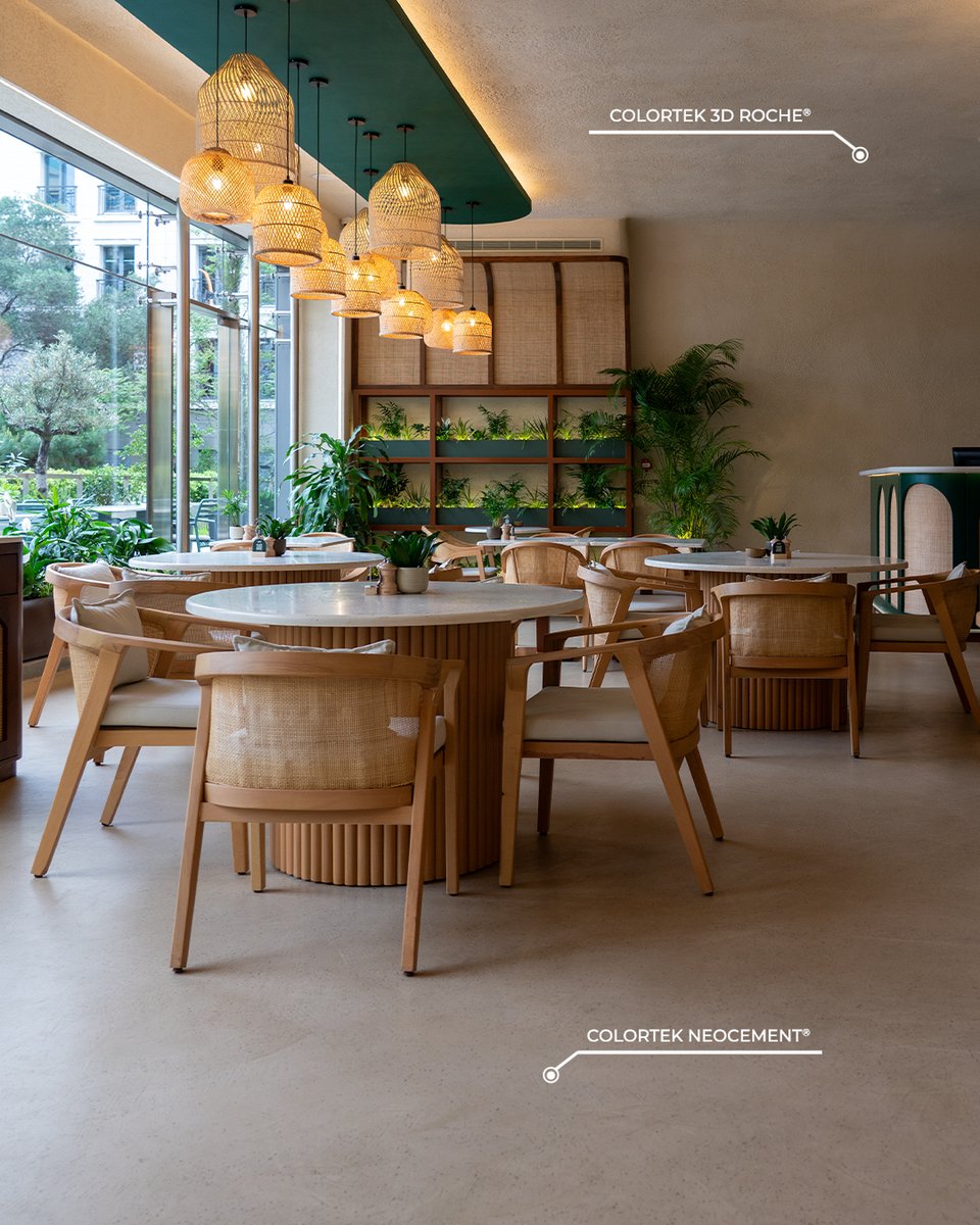 Colortekpaints's tweet photo. L'Avo - Beirut showcases Colortek's transformative finishes: subtly textured Neocement on walls and floors creates unique character, while intricate 3D Roche ceiling designs offer stunning visual impact.

#colortek #colortekpaints https://t.co/6g20q11PKp