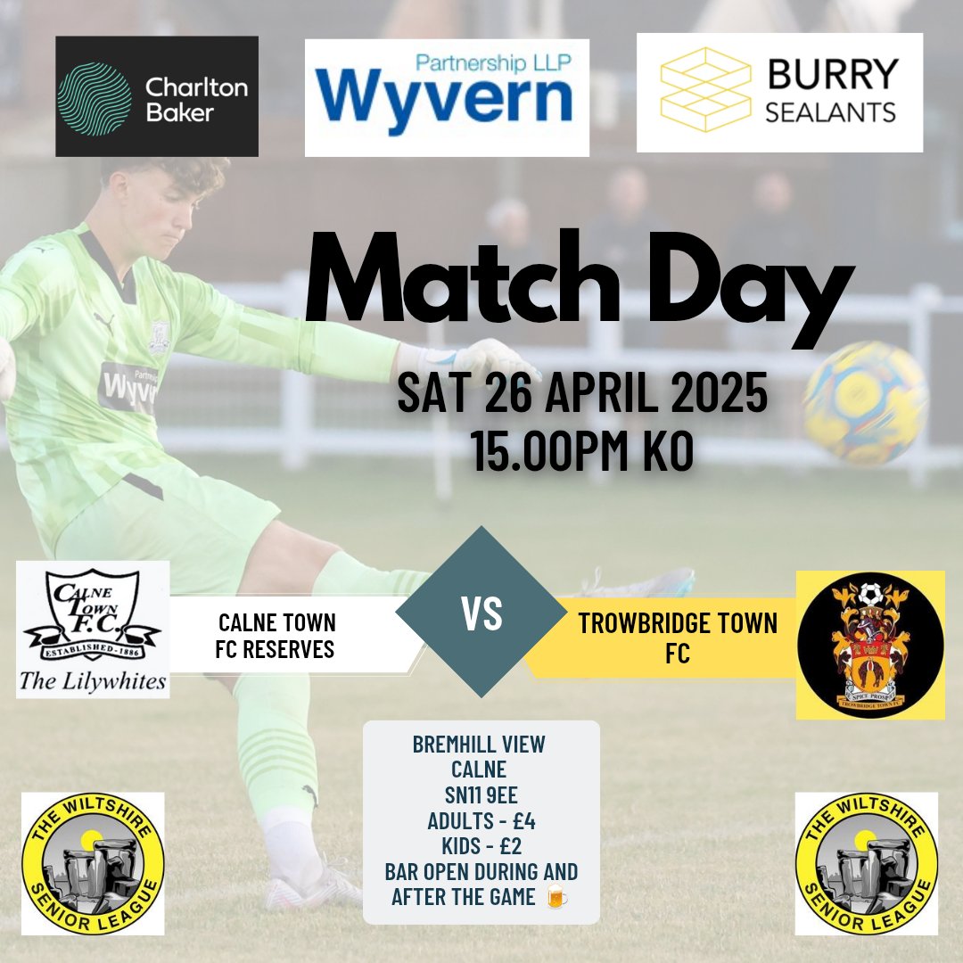 Calne Town FC Reserves (@calne_town) on Twitter photo π’ GAME DAY π’
Last game of the season against our local rivals <a href="/TrowTownFC/">Trowbridge Town FC π</a>
π Bremhill View, Calne
π 3PM KO
Hoping to finish the season off in style!
Up the Lilywhites βͺβ« π’ GAME DAY π’
Last game of the season against our local rivals <a href="/TrowTownFC/">Trowbridge Town FC π</a>
π Bremhill View, Calne
π 3PM KO
Hoping to finish the season off in style!
Up the Lilywhites βͺβ«
