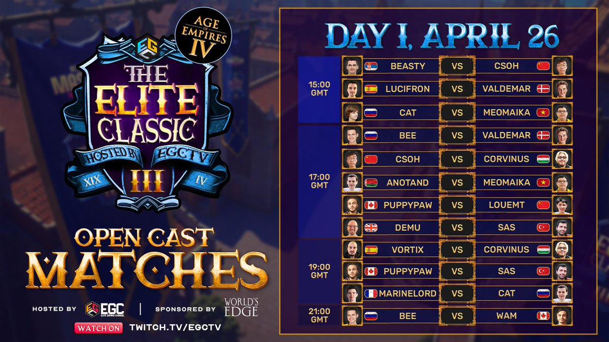 The Elite Classic III Main Event begins today! 🔥🔥🔥

Our third edition brings epic Day 1 action with 2 rounds all day long. 

We will be broadcasting 4 exciting matches, while the content creators will be covering some of the other 12 sets of the day! Do not miss this epic day