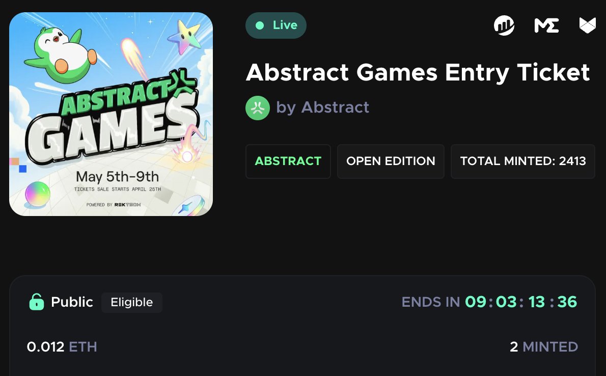 🎉 Abstract Games Giveaway: 1x Ticket 🎉

To qualify: 
- Comment your Abstract Wallet
- Follow <a href="/greenytrades/">Greeny</a> 
- Like &amp; repost

Giveaway lasts for 24 hours!!