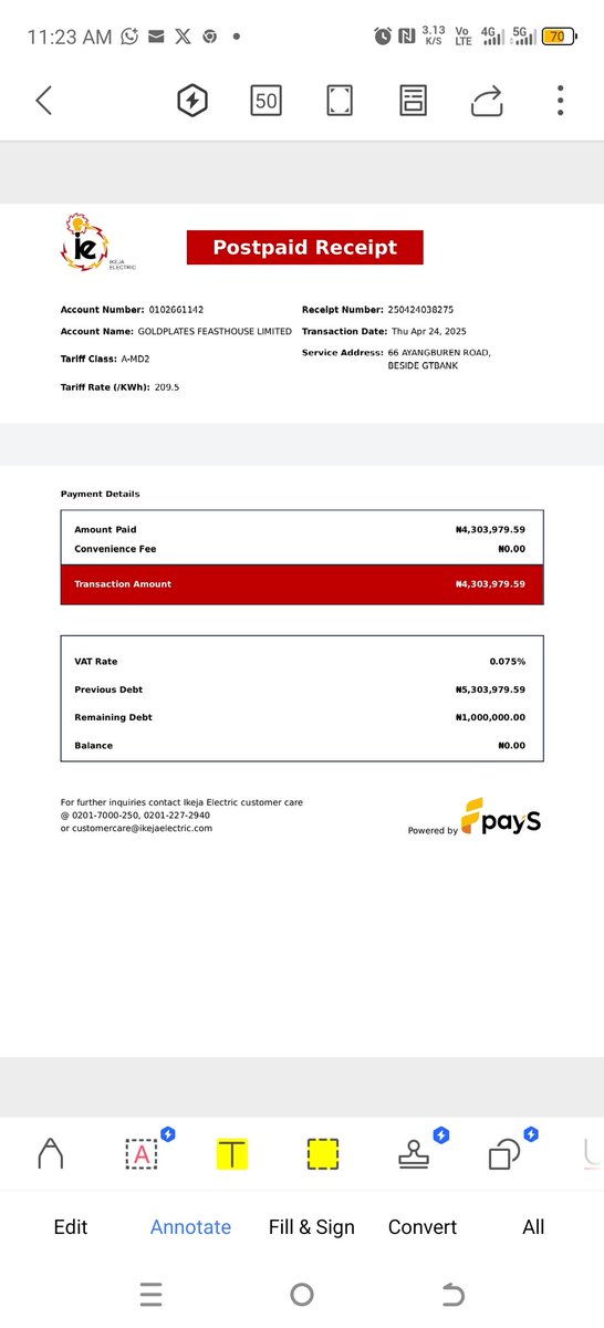 Adeyinkakoya's tweet photo. @IkejaElectric Good morning, 
Please i want to report Ikorodu station poor service, they disconnect our light and payment has been made since Thursday and we have been calling the service manager, he stopped picking his calls, disconnecting fee also paid but refuse to connect. https://t.co/B4lpKYVRPF