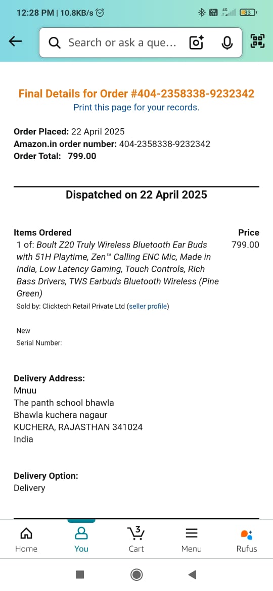 ChoyalAgastya's tweet photo. @amazon @amazonIN I ordered recently from amazon boult earbuds and I received the parcel today but when I opened the parcel the item was missing from it so I need help regarding the order.  Order Details are attached here https://t.co/JNxMmIUjvA