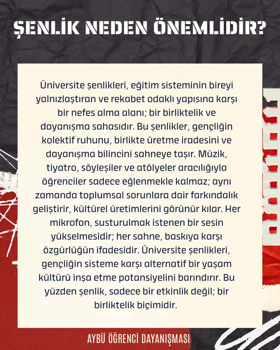 Bütün AYBÜ'lü öğrenciler, AYBÜ toplulukları, Akademisyenler ve AYBÜ Emekçilerine;
