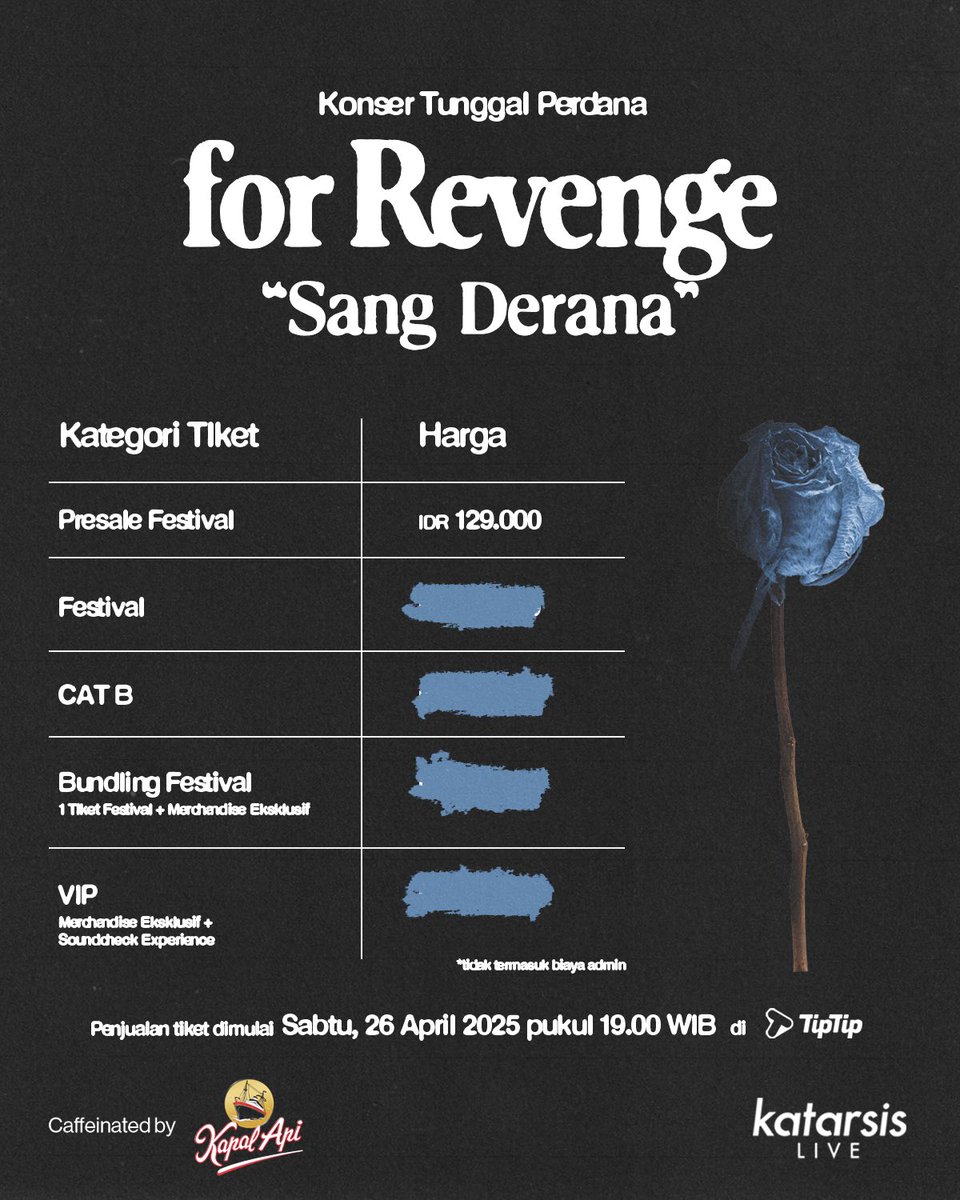 Konser Tunggal Perdana for Revenge: Sang Derana

Tiket PRESALE bisa kamu dapatkan sekarang juga melalui tiptip!

tiptip.id/event/49eafd47…

#SangDerana #forRevenge