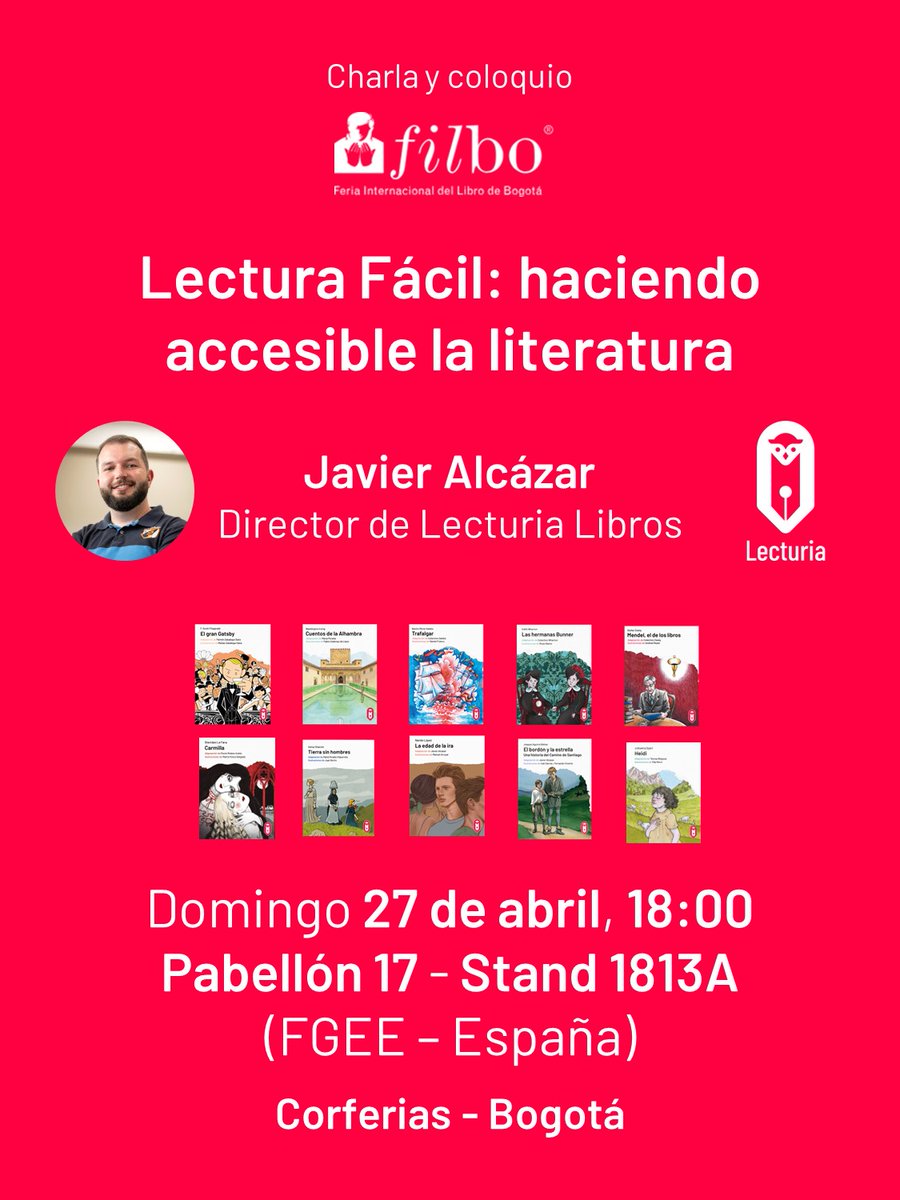 ¡Amigos de Colombia!
Mañana 27 de abril tenéis una cita
con la #lecturafacil en <a href="/FILBogota/">FeriadelLibroBogotá</a>

¡Os esperamos!