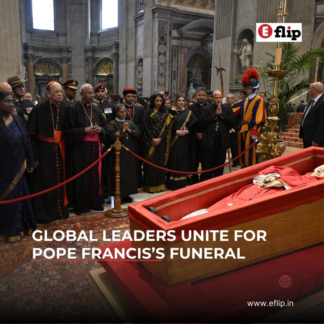 eflipnews's tweet photo. Pope Francis’s funeral draws Trump, Murmu, Zelenskyy, 200K mourners.
☑️ 1st Latin pope, loved poor, peace
☑️ Pushed climate, dialogue
His simple burial inspires unity! 🕊️
#PopeFrancisFuneral #GlobalLeader #eflip https://t.co/9yieB9O5EN